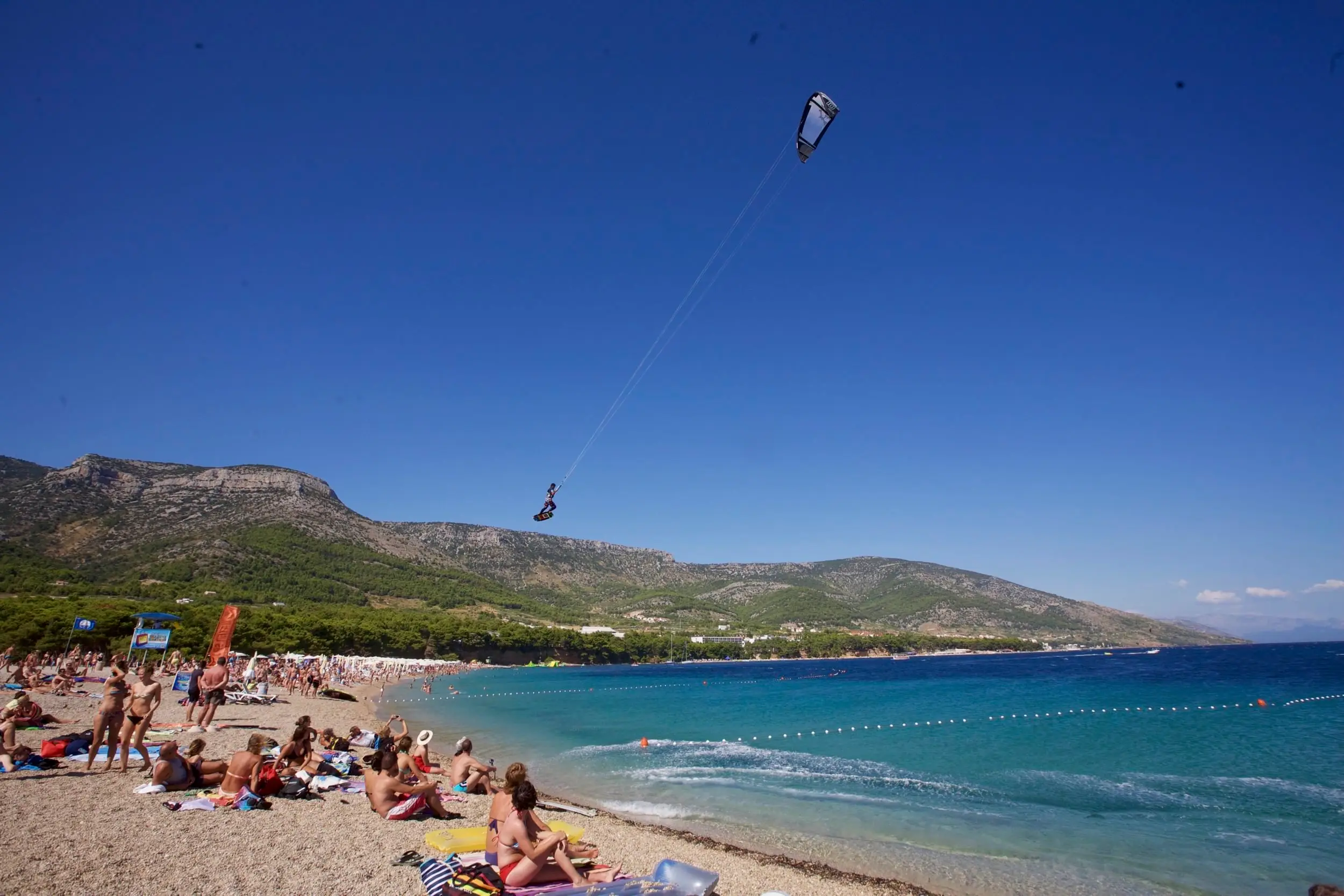 Kitesurfer above a beach in Croatia